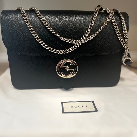 GUCCI INTERLOCKING G LEATHER SHOULDER BAG - Picture 1 of 6